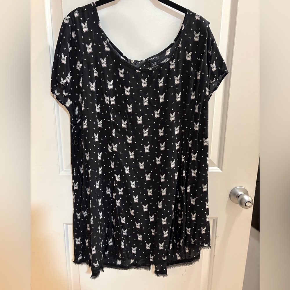 Torrid Black tunic length top with White bunny Pattern